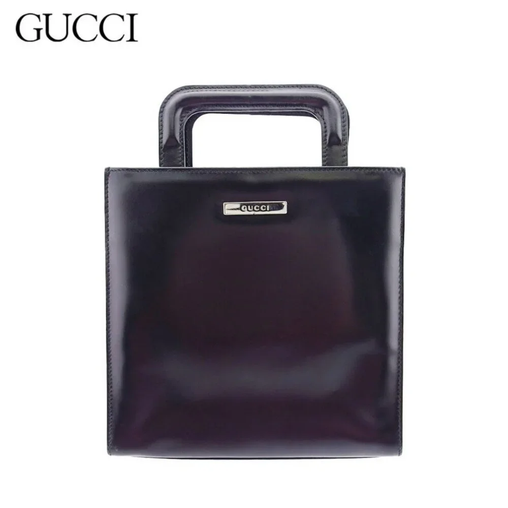 GUCCI handbag logo plate leather x silver hardware Authentic Used t23793 - Picture 1 of 8